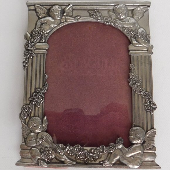 Pewter Cupid Angel Cherubs Photo Frame Vintage Signed Seagull 1990 - Picture 1 of 5